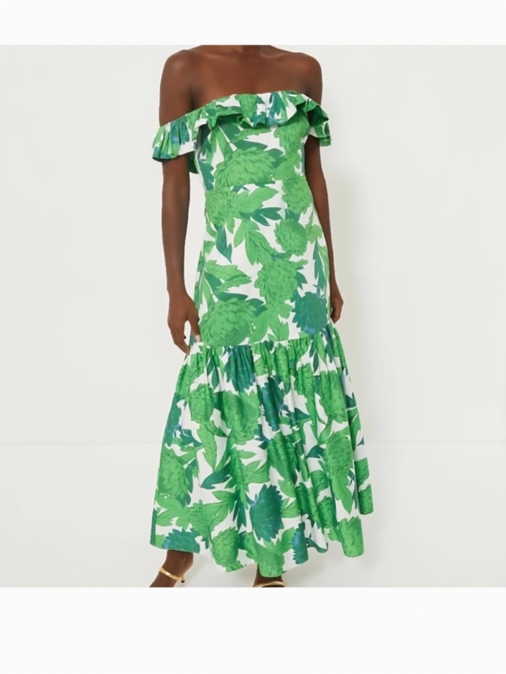 NWT Tuckernuck Hyacinth House Green Dandelion floral off shoulder ruffle dress M